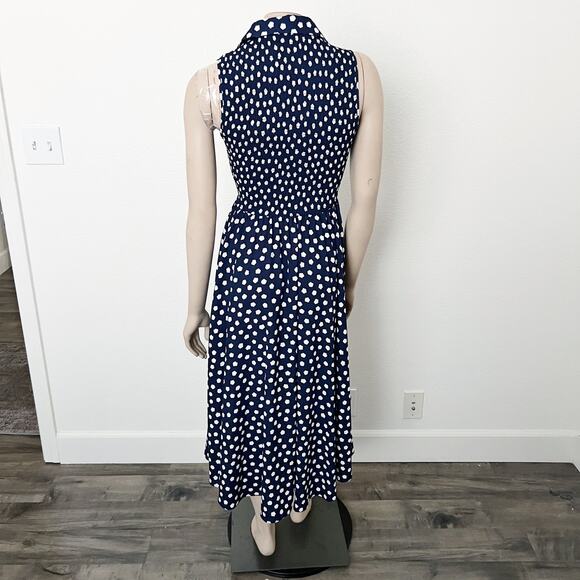 [Kate Spade] Navy California Dreaming Cloud Dot Sleeveless Shirtdress Midi Sz 0 - Picture 3 of 12